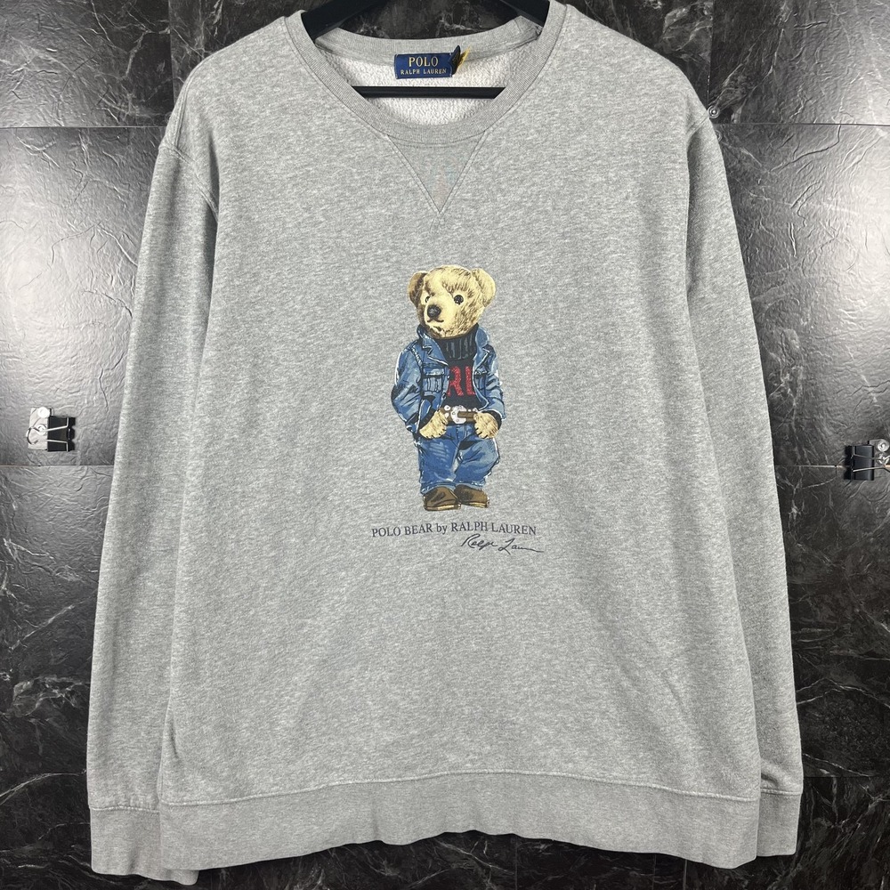 Polo Ralph Lauren Men's Grey Denim Polo Bear Sweatshirt XL